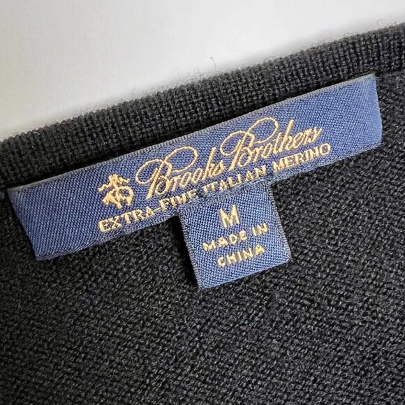 BROOKS BROTHERS Open Front Sweater Fine Merino Italian Wool Hand Beaded Black M - Picture 5 of 7